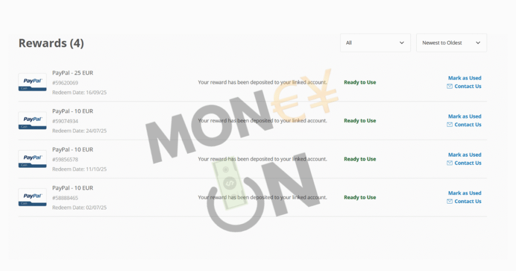 ySense all-time earnings dashboard showing total payments received