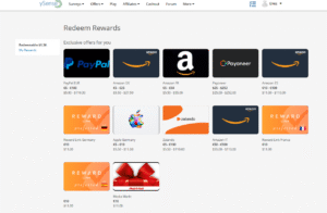 Available payment methods on Ysense including PayPal, Payoneer, Skrill, and Amazon gift cards.